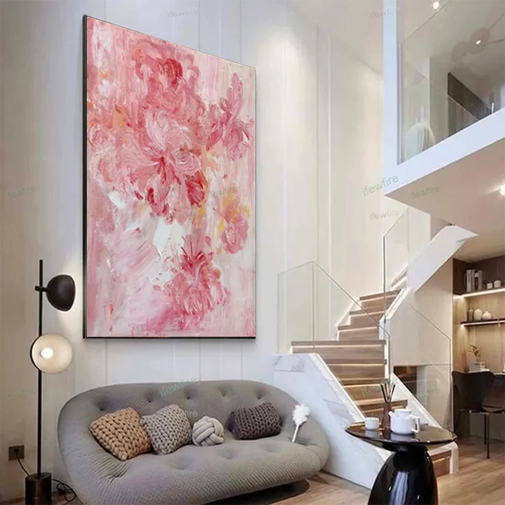 

Luxury Home Pendant Nordic Hand-Painted Abstract Oil Painting Orange Floral Canvas Image Modern Wall Art Room Decor Poster