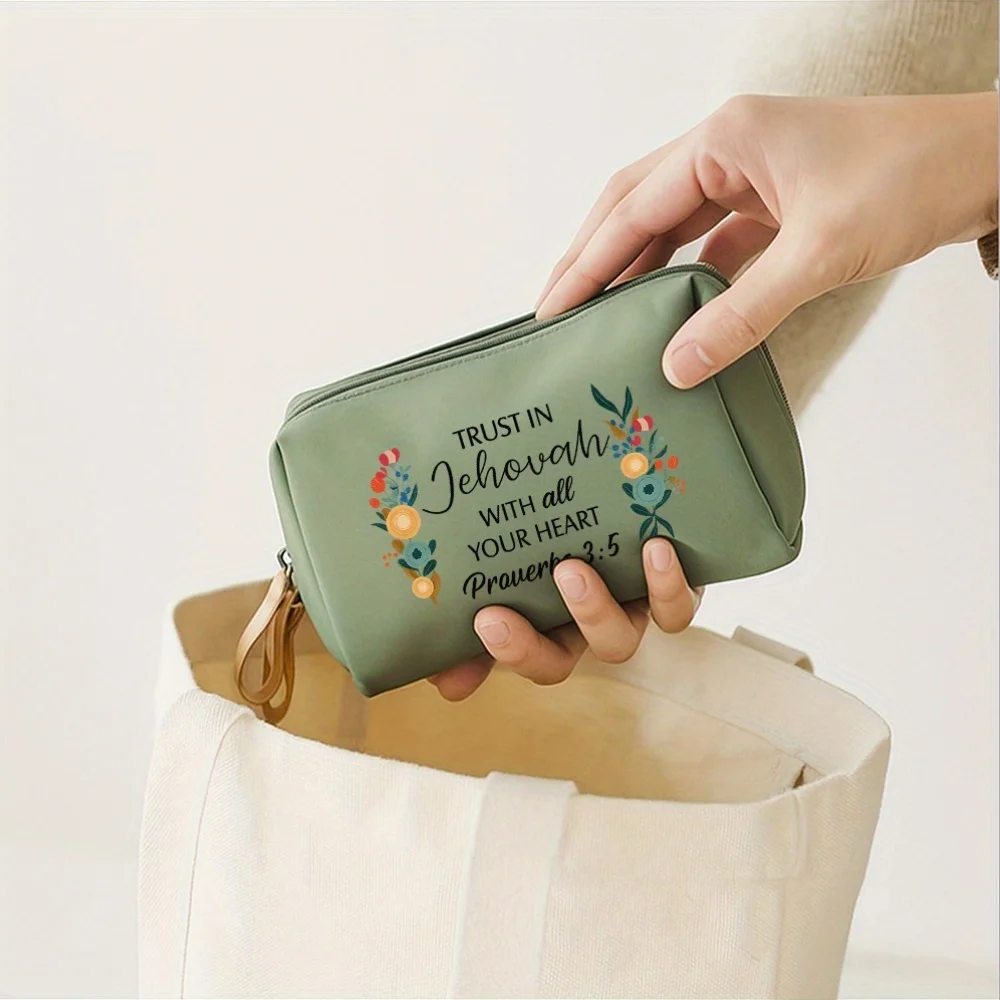 Proverbs 3:5 Inspirational Bible Verse Cosmetic Bag, Faith-Based Travel Toiletry Pouch, Ideal Gift for Women