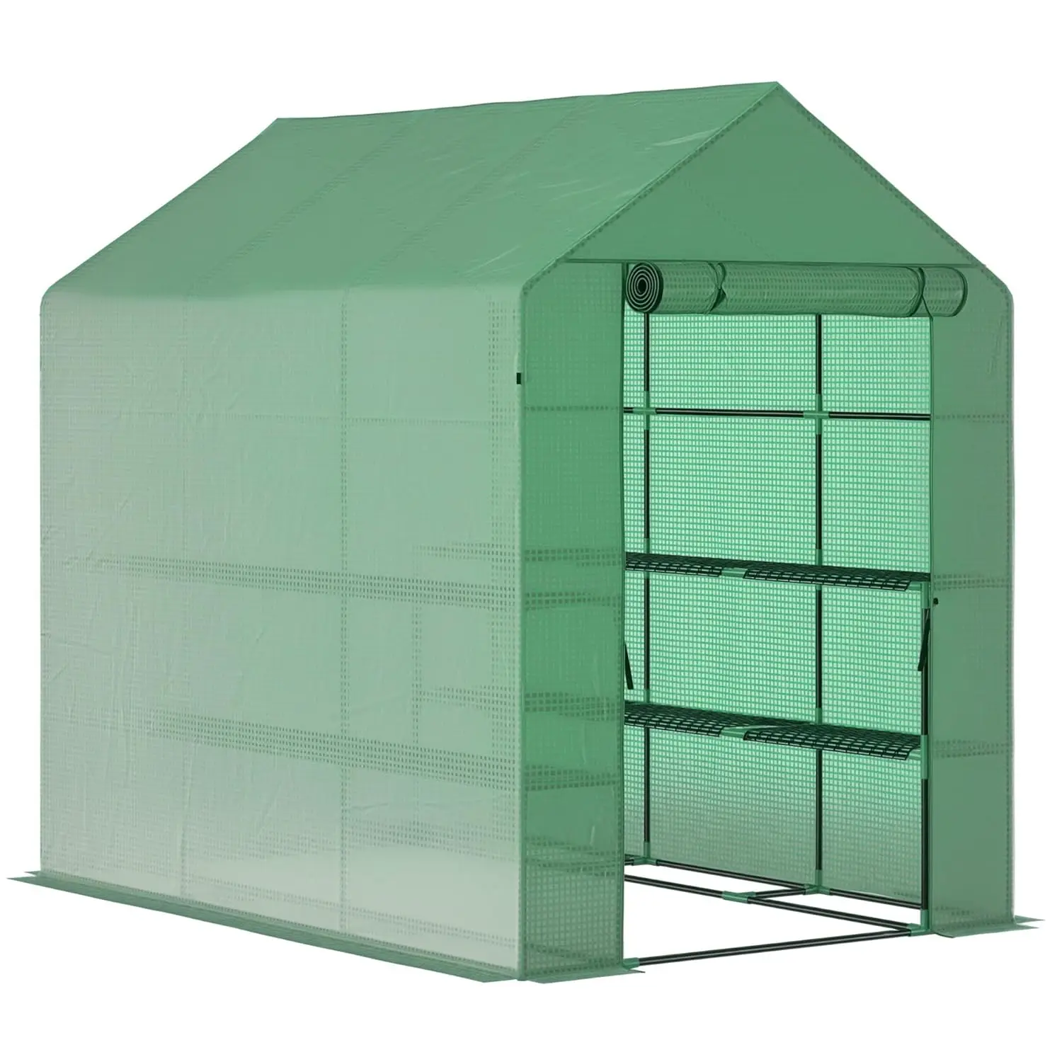 

7' x 5' x 6' Walk-in Greenhouse for Outdoors with Mesh Door, 18 Shelf Hot House with Trellis, Plant Labels, UV Protective for Gr