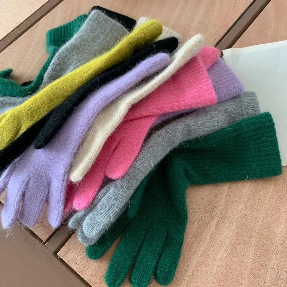 

Striped Thermal Knitted Gloves Rabbit Fur Cold Resistant Knitted Gloves Thickened Windproof Split Finger Long Gloves