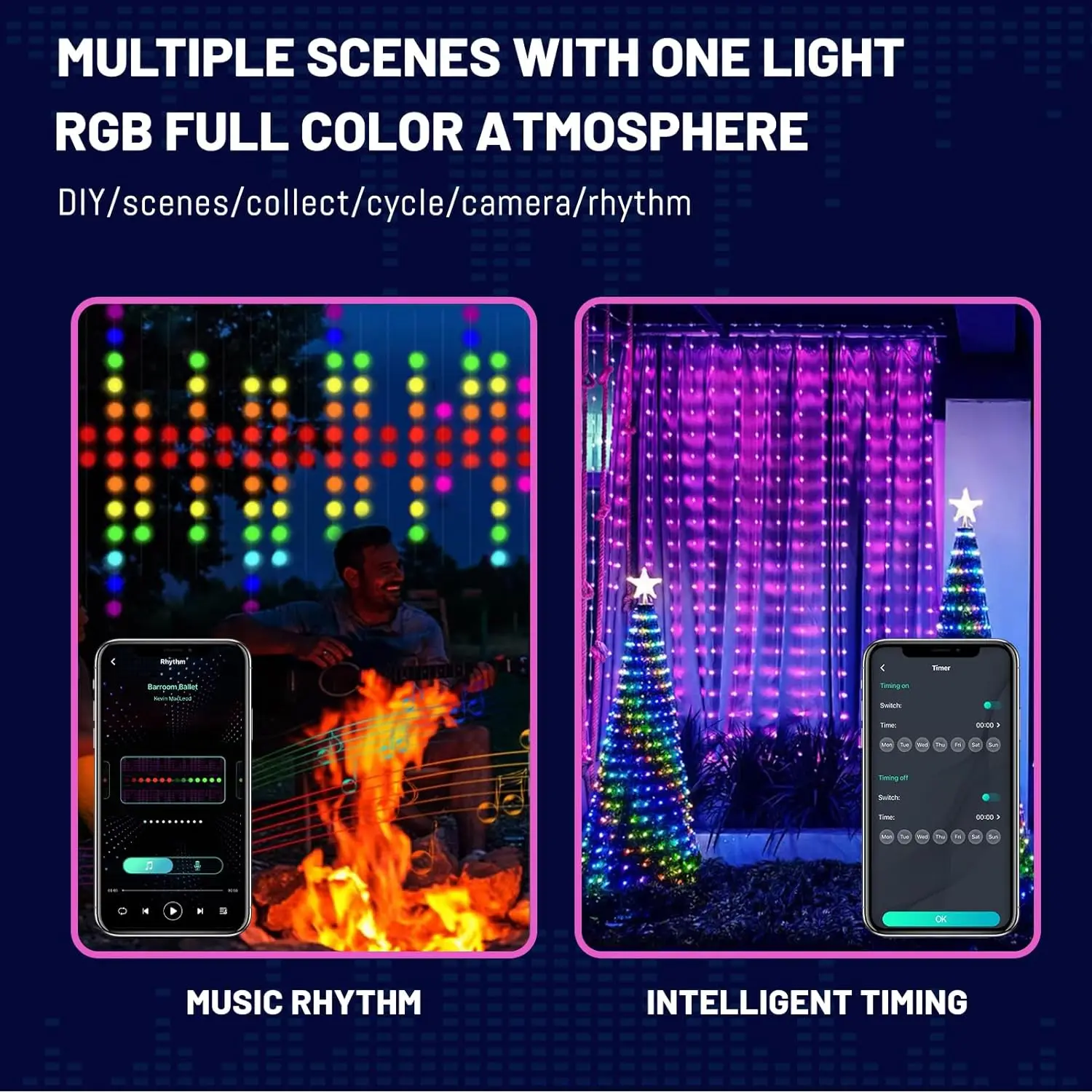 Imagem -02 - Bluetooth Rgb Curtain Led String Lights Fairy Lights Guirlanda para Jardim Doméstico Decoração de Festa de Casamento Smart App Control 200 Leds