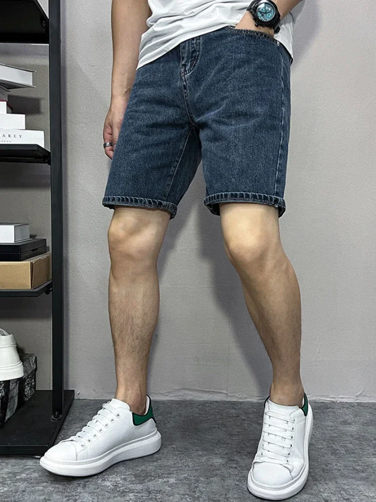 Slim Skinny Male Denim Shorts with Pockets Men's Short Jeans Pants Vintage Xxxl Cut Distressed Trend 2024 Cowboy Xl Jorts Luxury