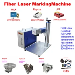 50W JPT Split type Fiber Laser Nameplate Marking Machine 20W 30W Raycus With Rotary Axis Engraving Stainless Steel