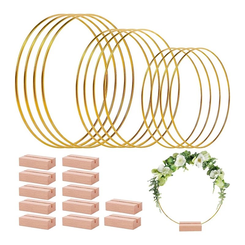 

12 Pack Floral Hoops With 12 Pack Wood Place Card Holders, Wreath Macrame (8/10/12 Inch)