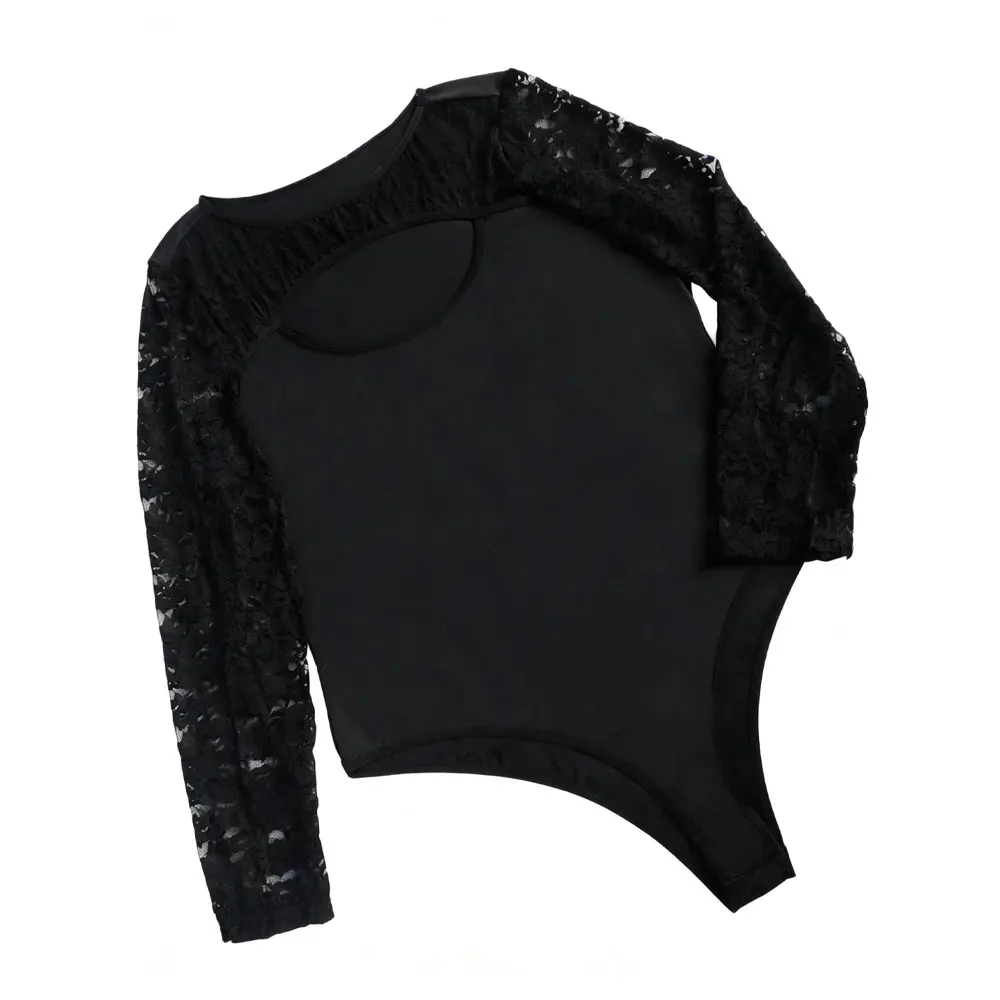 جديد كبير الحجم XL-4XL أسود ضيق المناسب الجسم المعانقة بذلة نمط الدانتيل المرقعة بأكمام طويلة قطعة واحدة تشكيل الملابس #5