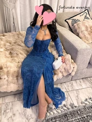 Fortunate Evening Elegant Vintage Sweet Blue Lace Pearls Mermaid Sexy Customize Formal Occasion Prom Dress Evening Party Gowns