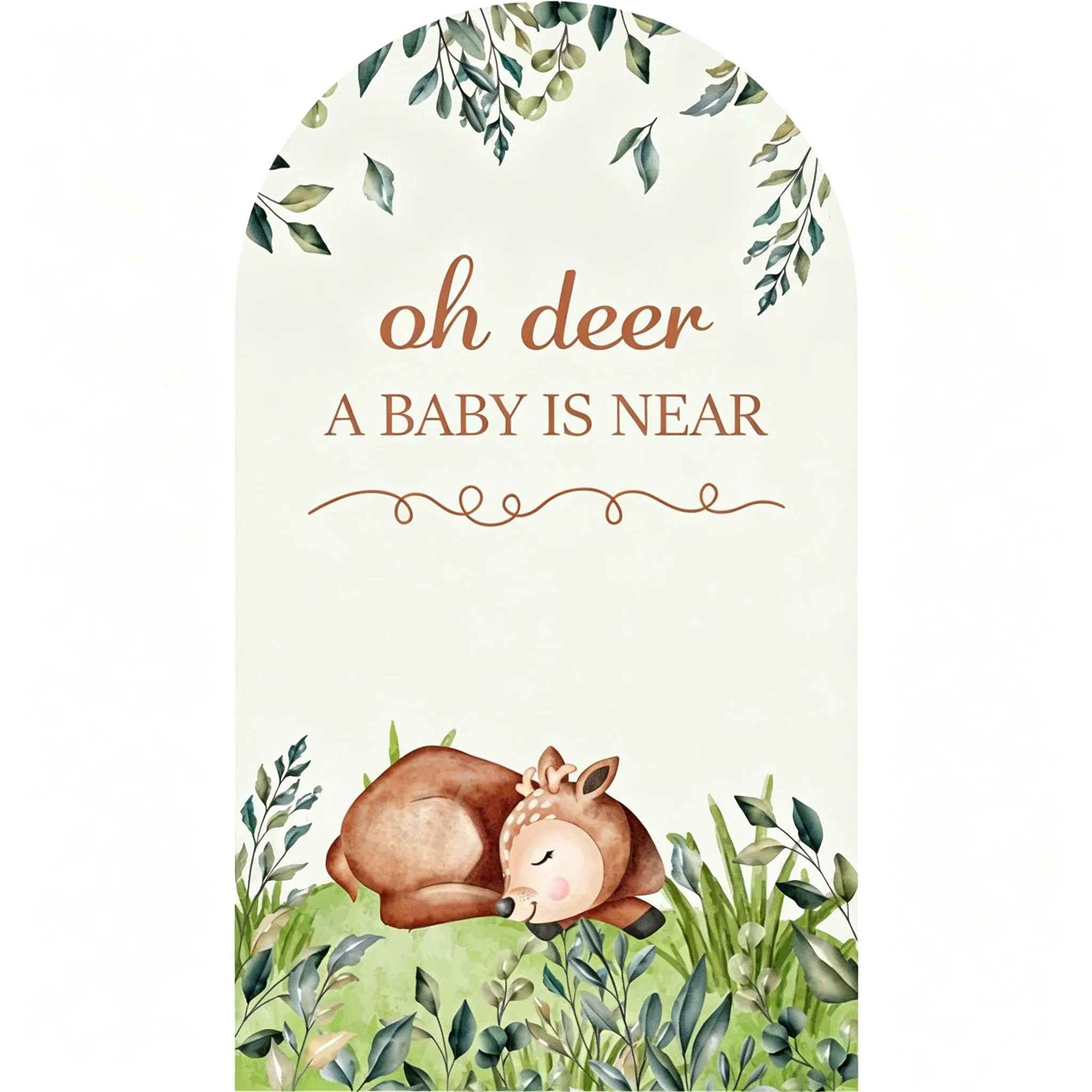 LS 2-Sided A Little One on the Way Deer Pattern Kids Birthday Party Baby Shower Cover Arch Background Decor Backdrop