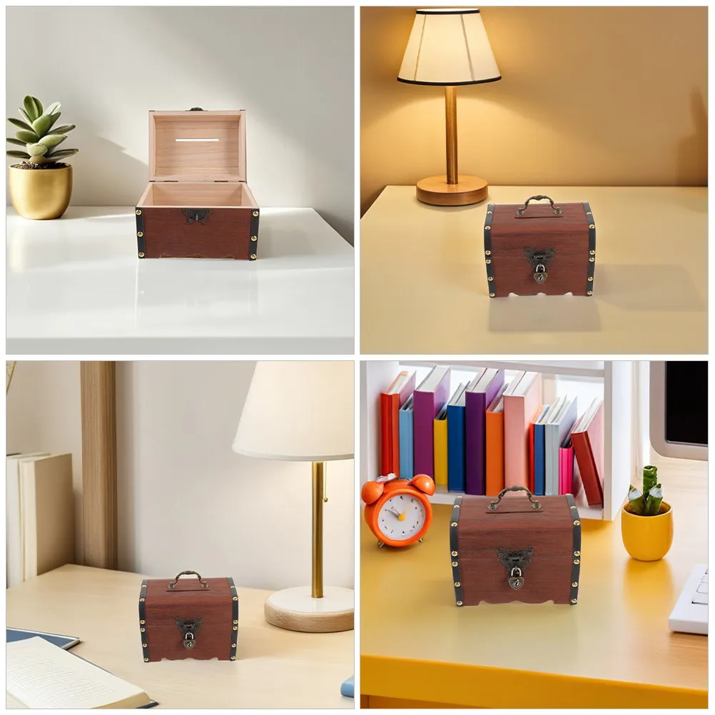 Vintage Wooden Lockable Treasure Chest Jewelry Box Decorative Keepsake Organizer Saving Money Storage Box Vintage Treasure Chest