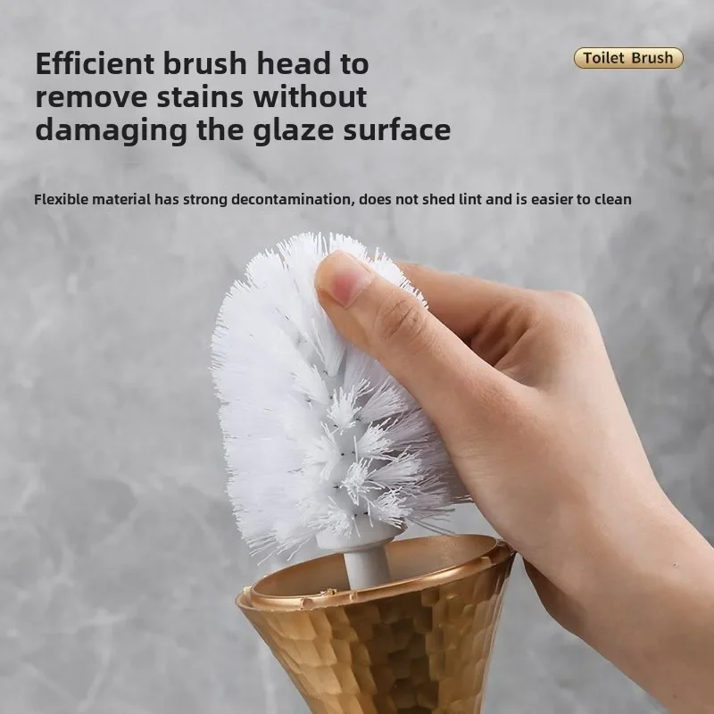 

Handle For WC Bathroom Accessories Cleaning ToolsLuxury Gold Toilet Brush Set Replaceable Nylon Soft Bristle Brush Long