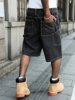Men's Summer Black-Grey Loose Baggy Denim Shorts 4 Men's Summer Black-Grey Loose Baggy Denim Shorts 4