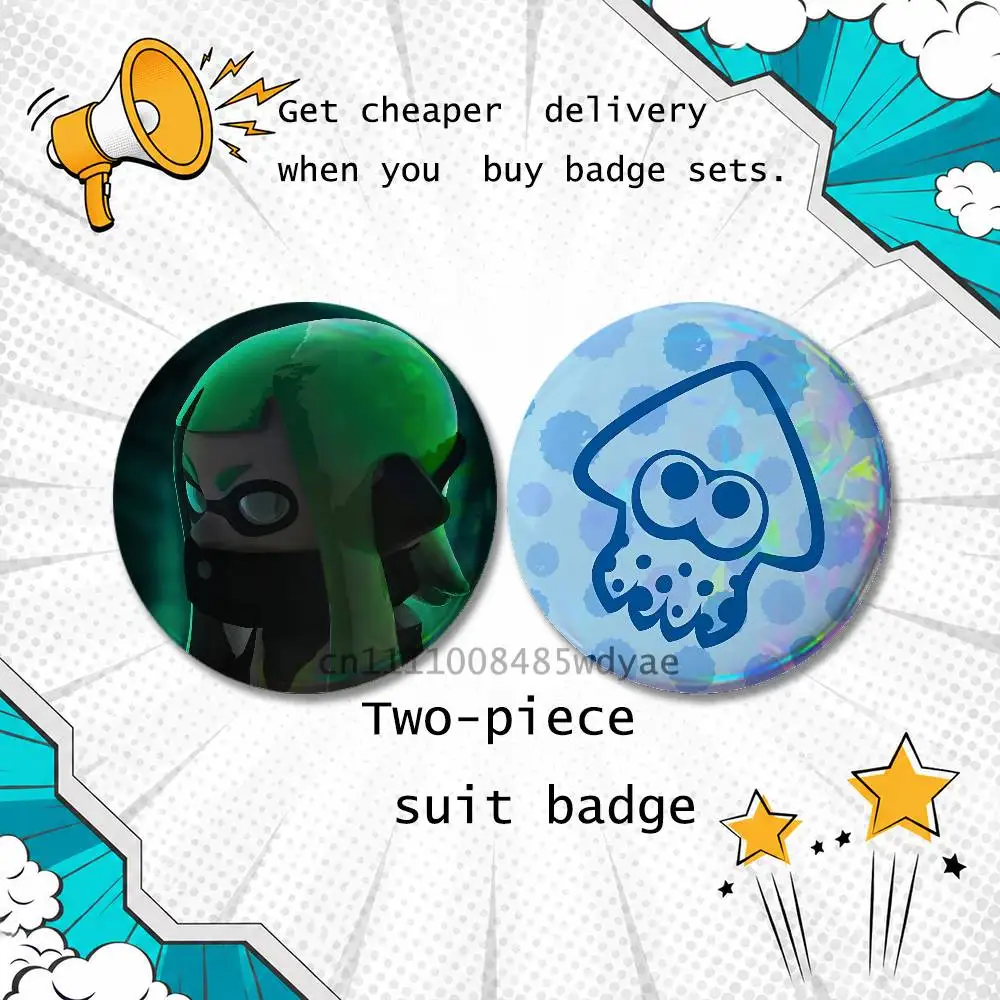 Aesthetic Round Brooch 2-piece Set Cartoon Enamel Pins Trendy for souvenir gift Merch S-SplatoonS Hero Inkling Clothing Decor