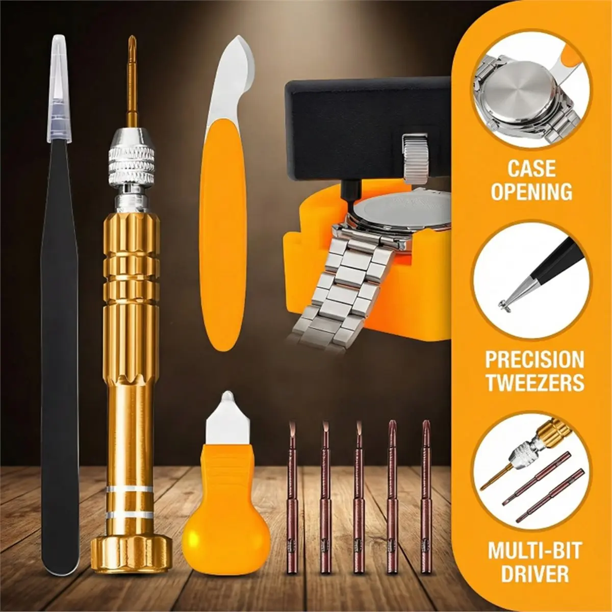 11 Pcs Watch Case Opener Tool: Watch Battery Replacement Tool Kit for Back Removal and Maintainance Pressing Tool A