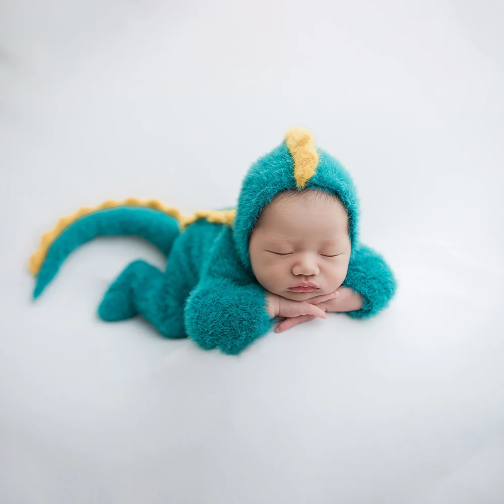 Trajes de dinossauro mohair tricotados com cauda, roupa fotográfica para recém-nascidos, adereços de fotografia, roupas photoshoot