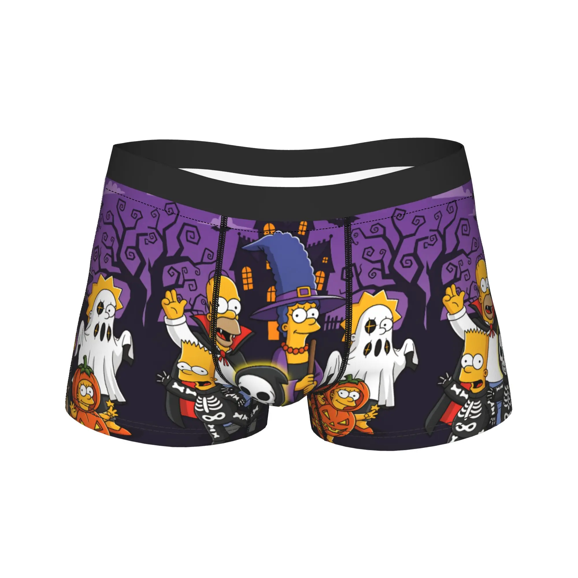 Funny S-Simpsons Happy Halloween Skeleton Bart Underwear Breathable Panties Print Shorts Briefs For Men 3D Pouch Oversize Trunk
