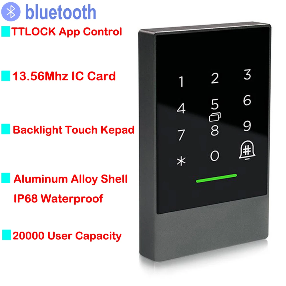 

RFID 13.56Mhz Access Control Keypad Reader bluetooth Door TTLock App Access Control Digital Lock Control IP68 Waterproof