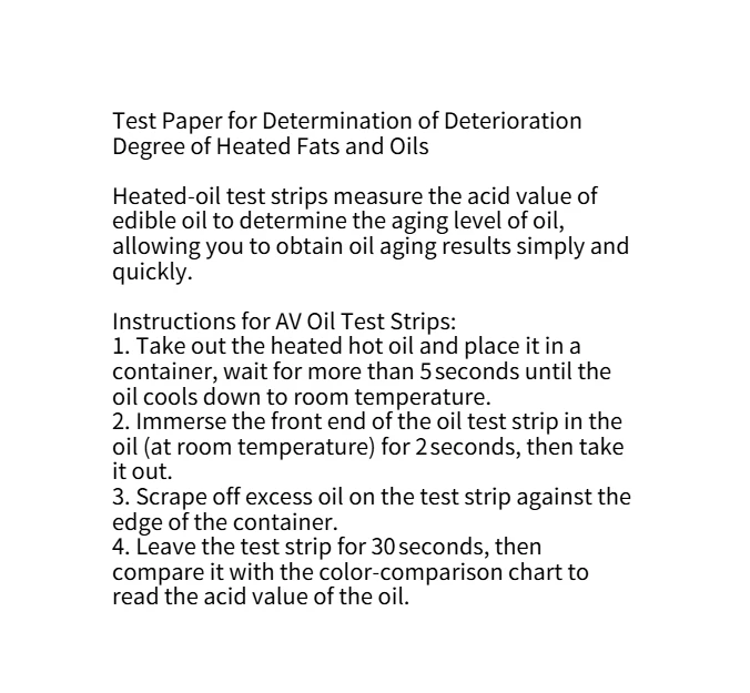 Acid Value Test Paper for Cooking Oil Quality Rapid Check Heating Fat Deterioration Degree with AV CHECK Model
