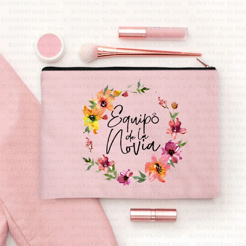 Evjf-Bolsa de cosméticos de viaje del equipo de ducha nupcial español, bolsa de viaje para lápiz labial, bolsa de cosméticos