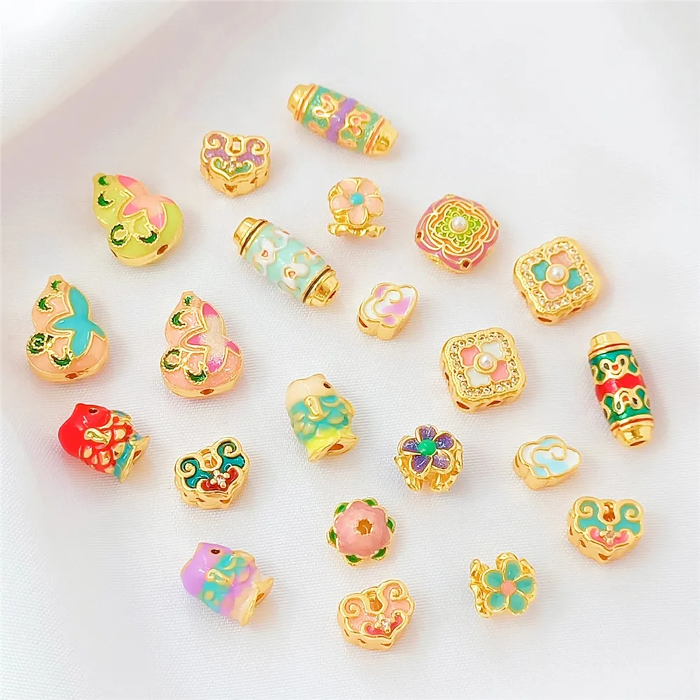 18K Gold-plated Oil Drip Enamel Colorful Butterfly Hollowed-out Beads Handcrafted Diy Gourd-shaped Beads Chinese-style Jewelry