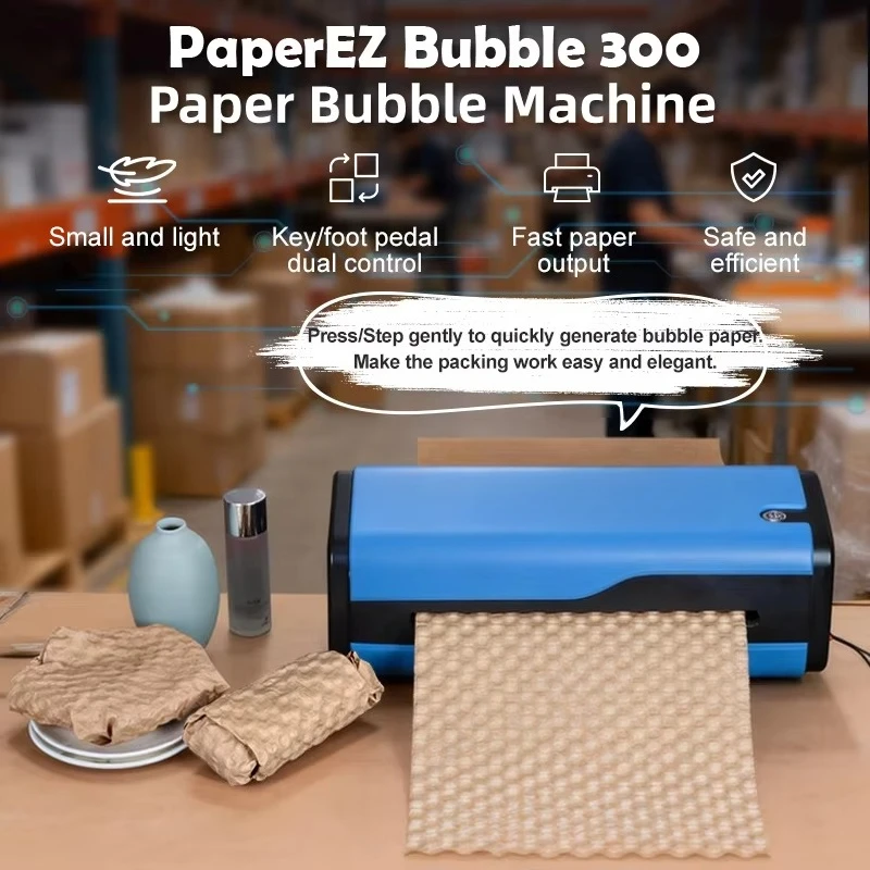 Portable Paper Bubble Machine 9m/min 300mm Width Eco-Friendly Paper Slitting Rewinding Machine Motor Gear for Fast Packaging