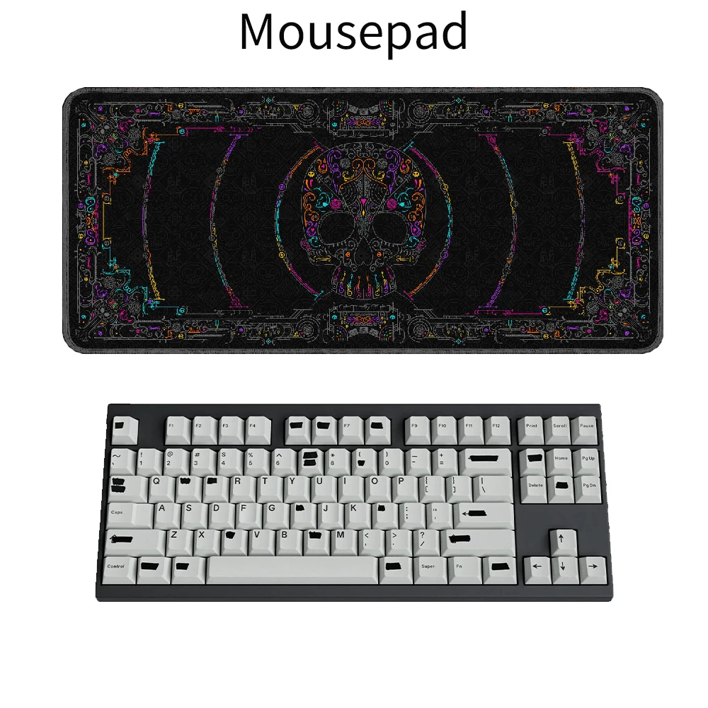 Black Mouse Pad, Skull Desk Mat Skeleton Spooky Horror Matt Large Mousepad Pc Laptop Gamer Keyboard Mouse Mats Carpet Desk Mat
