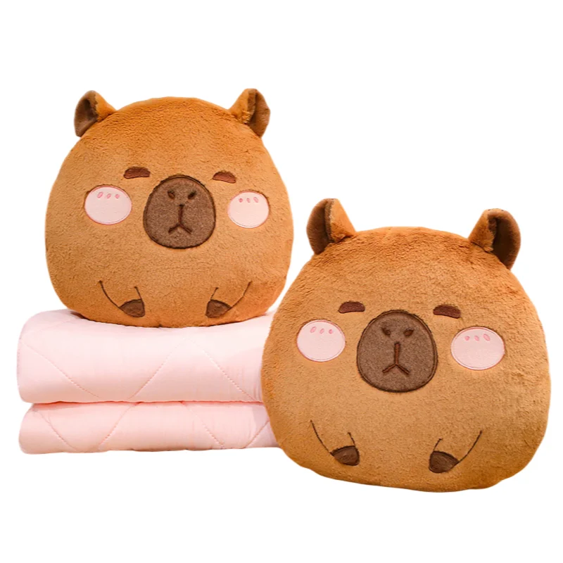 

35/45CM Interesting Creative Brown Round Shape Capybara Soft Plush Pillow With Blanket Sofa Decoration Girls Kids Birthday Gifts