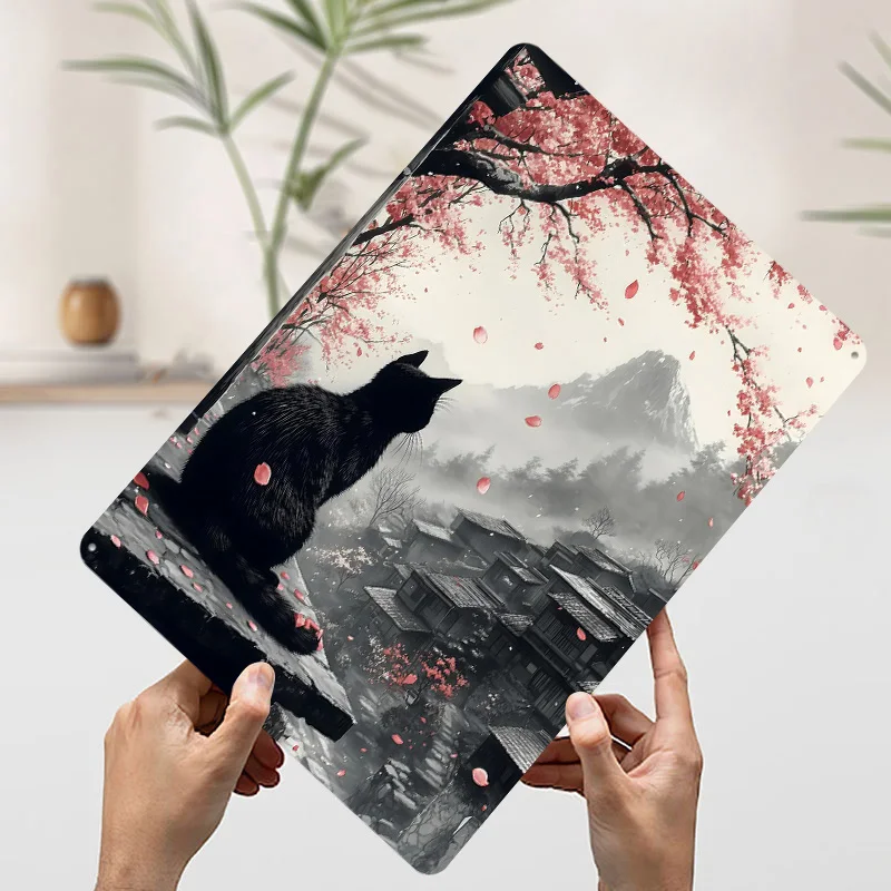 القطة السوداء في القرية اليابانية ملصق معدني علامات معدنية جدار الفن مكتب ديكور مخصص تين تسجيل للديكور المنزل عصا ديكو ريترو #3