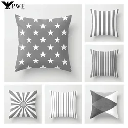 Modern Nodic Style Geometric Gray Pillowscase Polyester Grey Plaids Stripe  Cushion Covers Decorative Sofa Throw Pillows