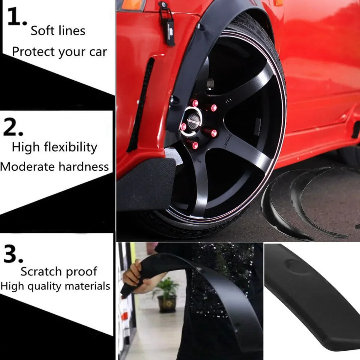 4Pcs 3.5inch Universal Flexible Car Mudguards Mud Splash Guards Mud Flaps Fender Flares Extra Wide Body Eyebrow Wheel Arches