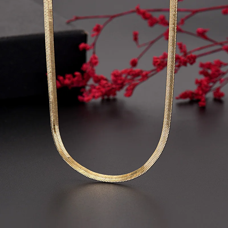 New in Gold 18 k 18/20/22/24 Inch 4MM Blade Men ​Women\'s Chain Necklace Luxury Designer Jewelry  GaaBou Jewellery
