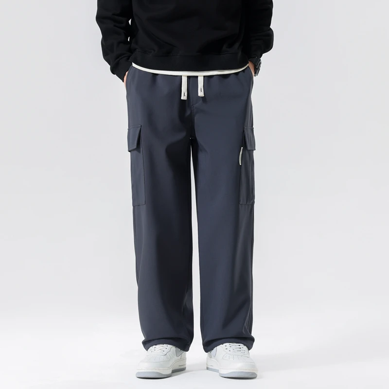 

Мужские осенние японские прямые повседневные брюки, прямые широкие брюки, мужские модные повседневные брюки с большими карманами, винтажные спортивные брюки