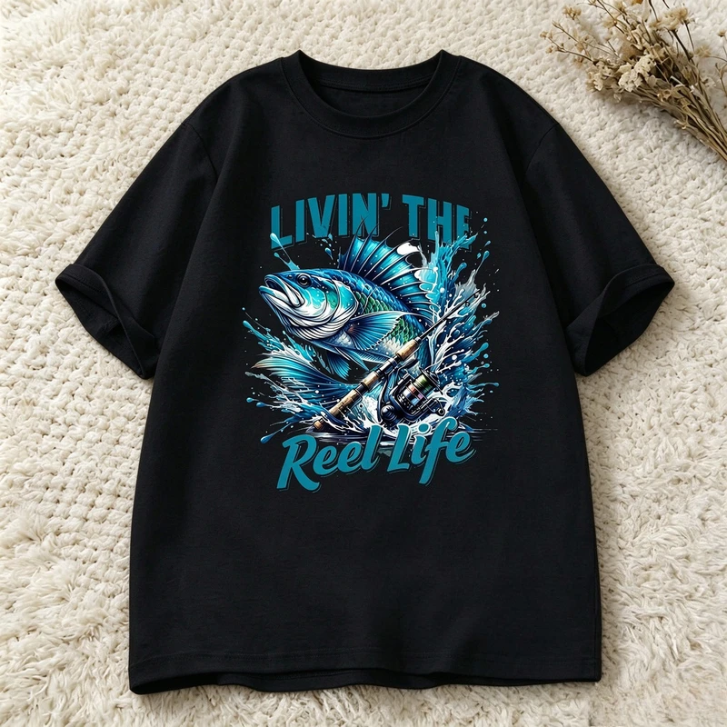 Mens Fishing T Shirt Big Bass Fish Splash Graphic Tee Fishing Rod Print Casual Short Sleeve Angler Outdoor Y2k Top Harajuku