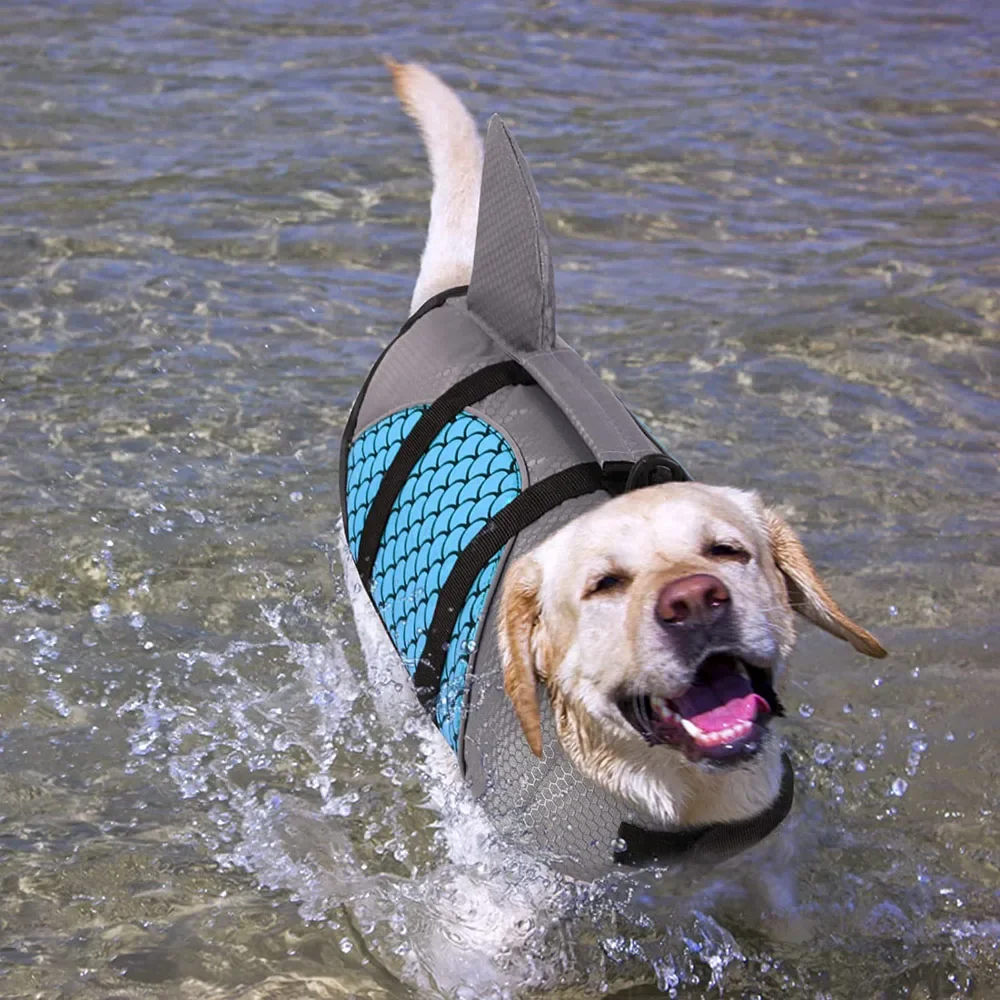 Dog Life Jacket Shark Pets Life Vest Adjustable Ripstop Dogs Swimming Safety Vest With Superior Buoyancy Rescue Handle For Dogs