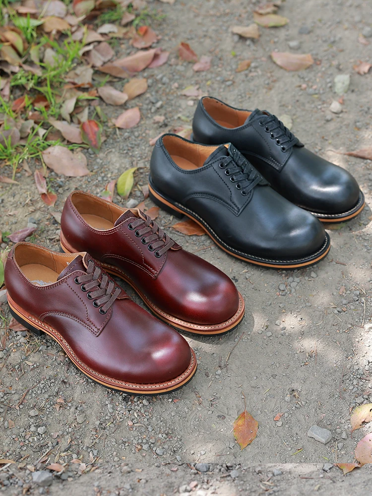 Retro Men's Shoes Business Large Head Work Shoes Genuine Leather round Head British Style Cowhide  Casual Leather Shoes