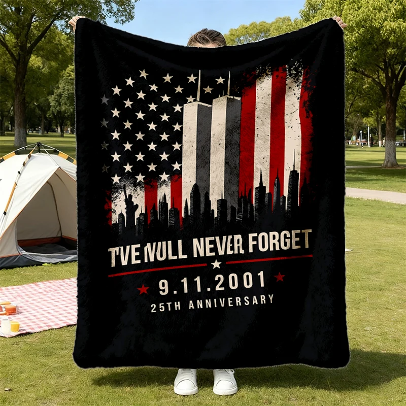 We Will Never Forget 25th Anniversary Patriotic Flannel Blanket, September 911 Memorial Flannel Throw, American Flag Coz