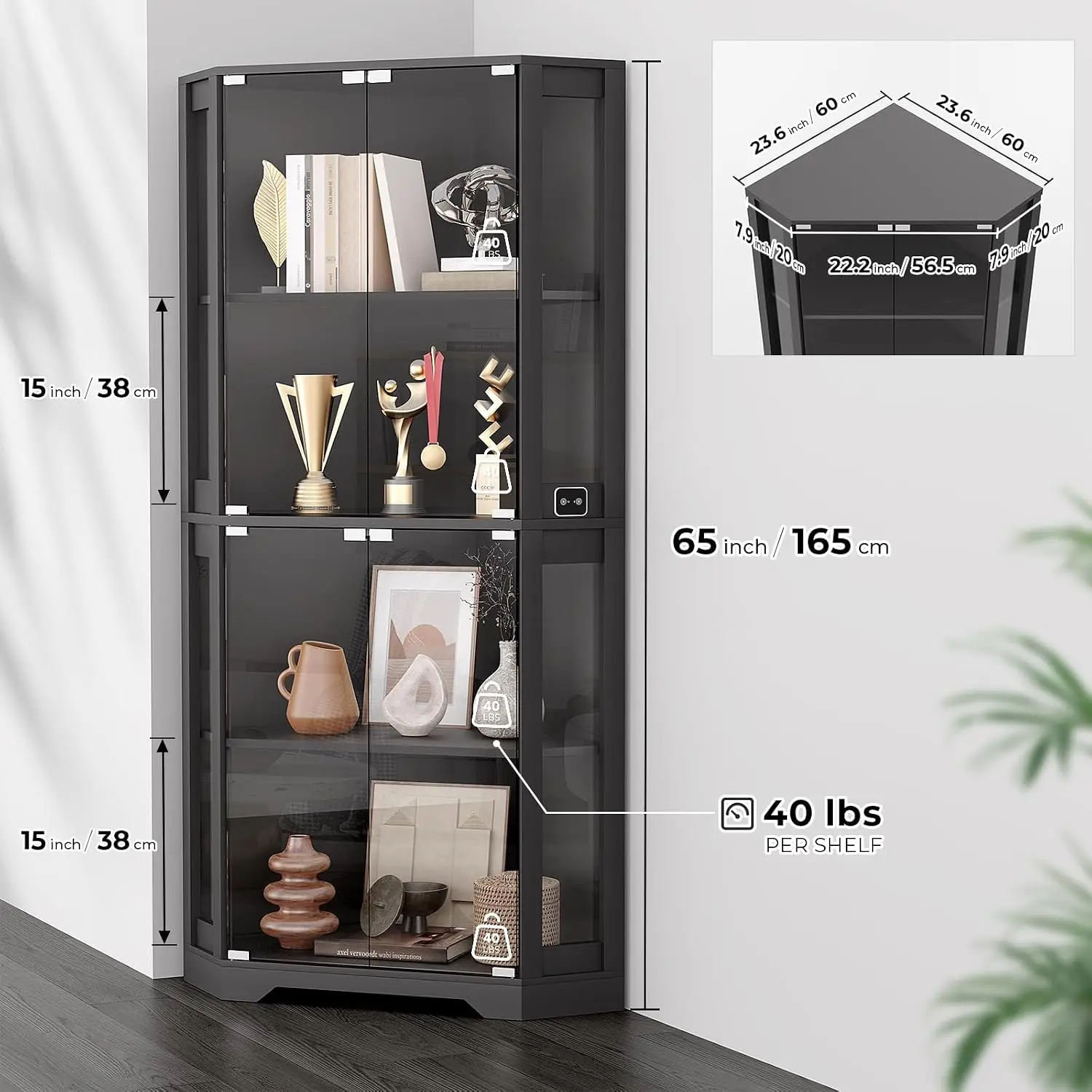 Corner Display Cabinet with Glass Doors, 65