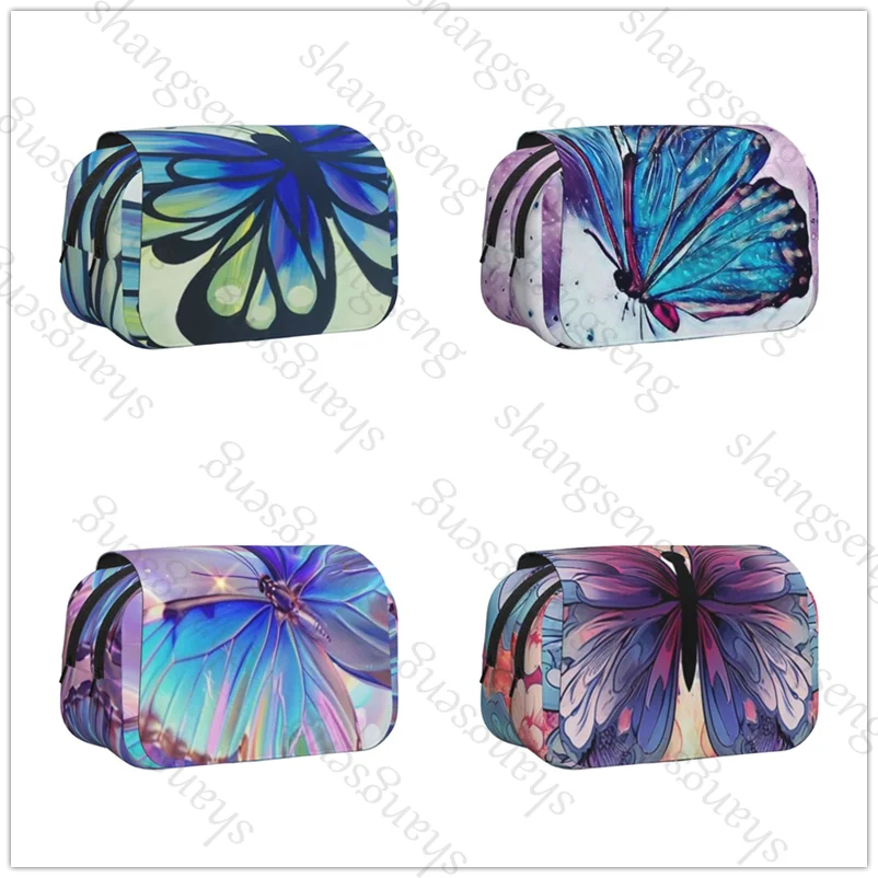 

Double Layer Flip Pencil Bag School Supplies Children's Pencil Box Storage Cosmetic Bag Gift Tie-dyed colorful butterflies