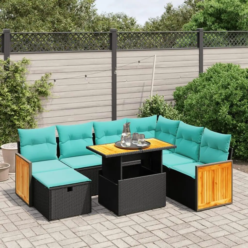 

8 Seat Outdoor Patio Sofa Set with Cushions Weather Resistant Black Rattan Furniture