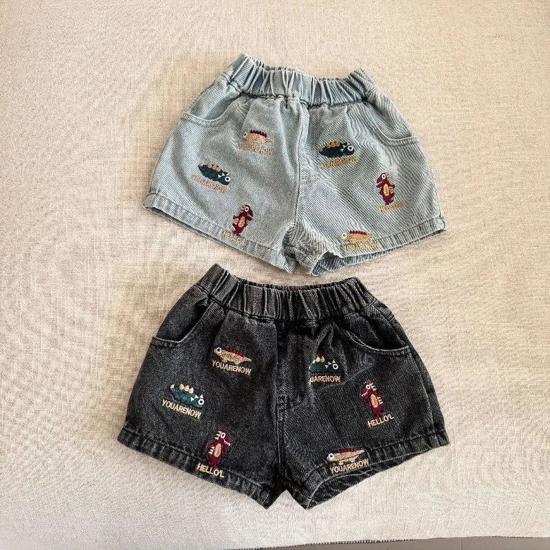 Children's Denim Shorts Summer Boys and Girls Wearing Dinosaur Embroidery 2026 New Summer Clothes Baby Casual Shorts