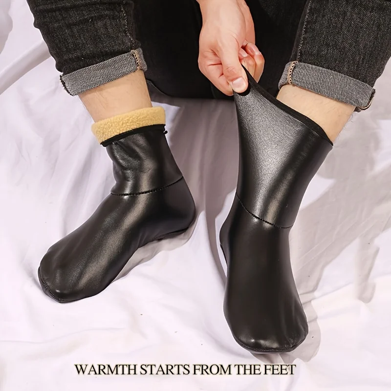 1 Pair Men's and Women's Medium Waist Velvet Thick Adult Warm Foot Socks High Indoor Leather Waterproof Room Socks