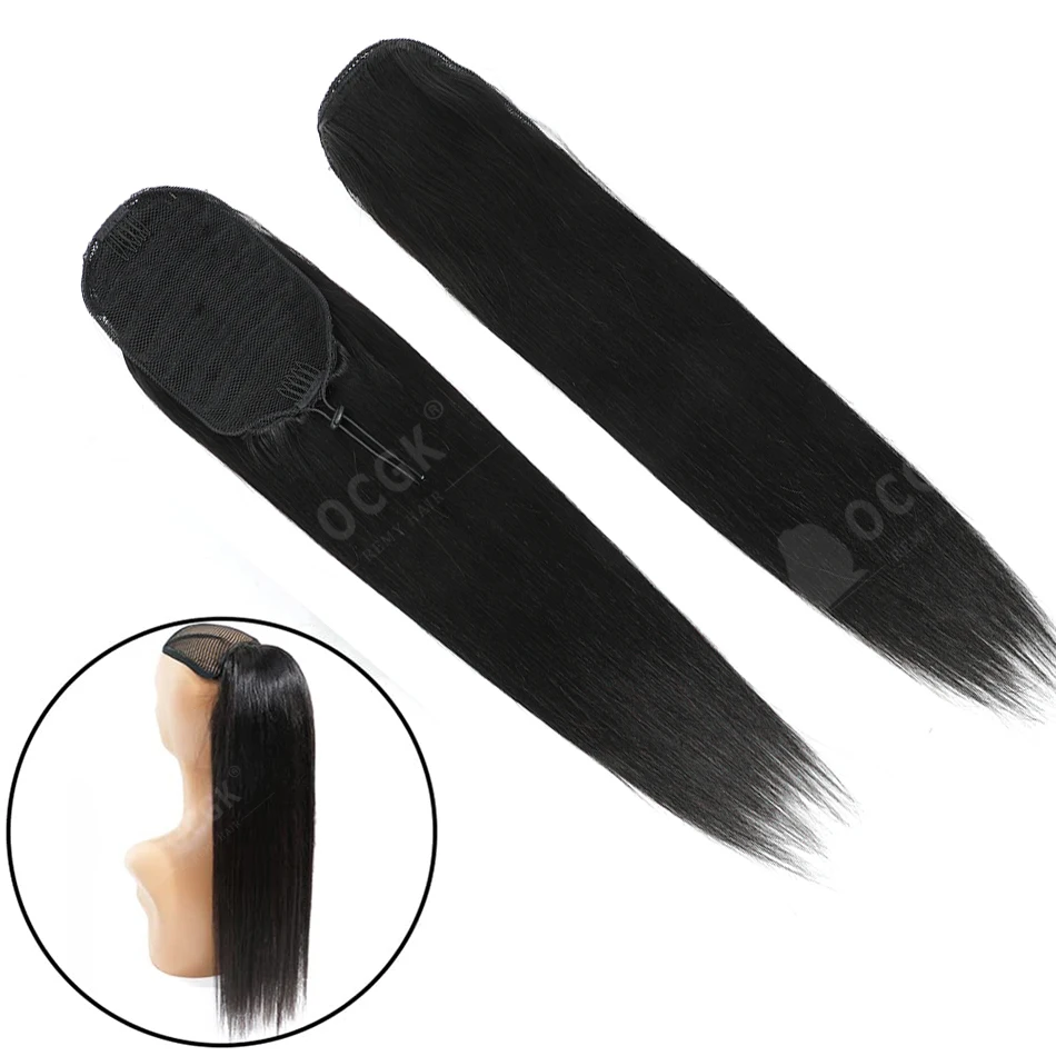 Straight Human Hair Ponytail Drawstring 100% Remy Brazilian Straight Natural Color Clip In Wrap Ponytail Hairpiece 14-28Inch