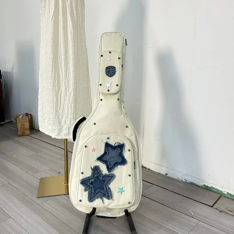 Guitar White Backpack Creative Handmade Folk Electric Guitar Acoustic Guitar Case Thickened Bass.