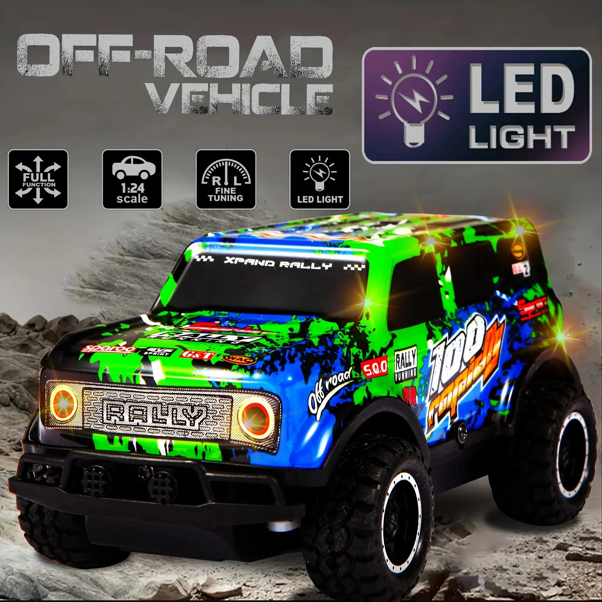 Off Road Vehicle 1:24 Simulation, PVC Material, LED Lights, Anti-collision and Anti Drop Design, Preferred for Christmas Gifts