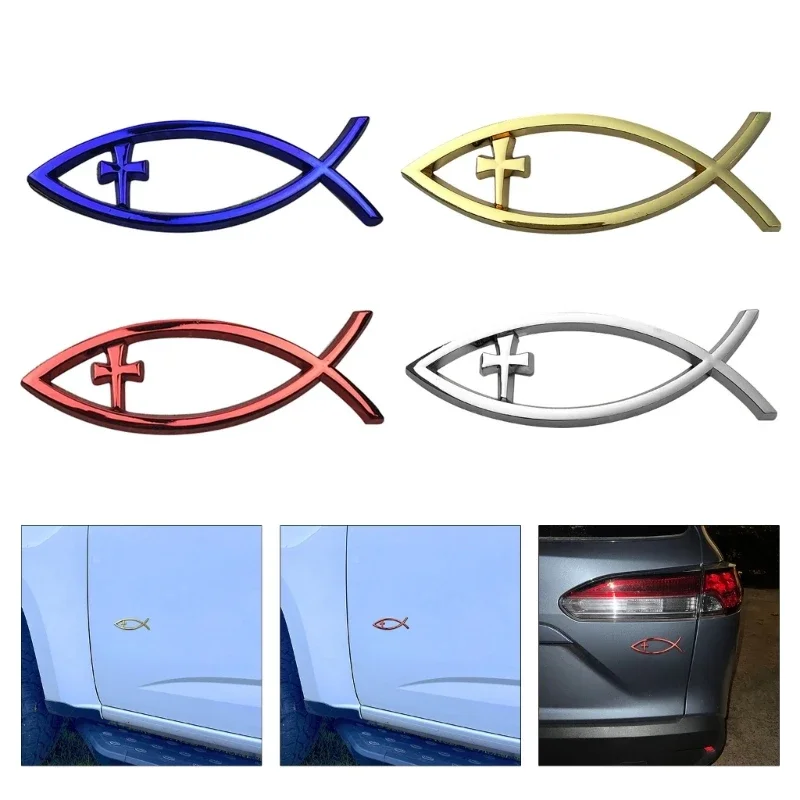 

Religious crossing Car Window Stickers Waterproof Savior Fish Badge Christian Ichthys Fish Sticker for Laptops Refrigerators