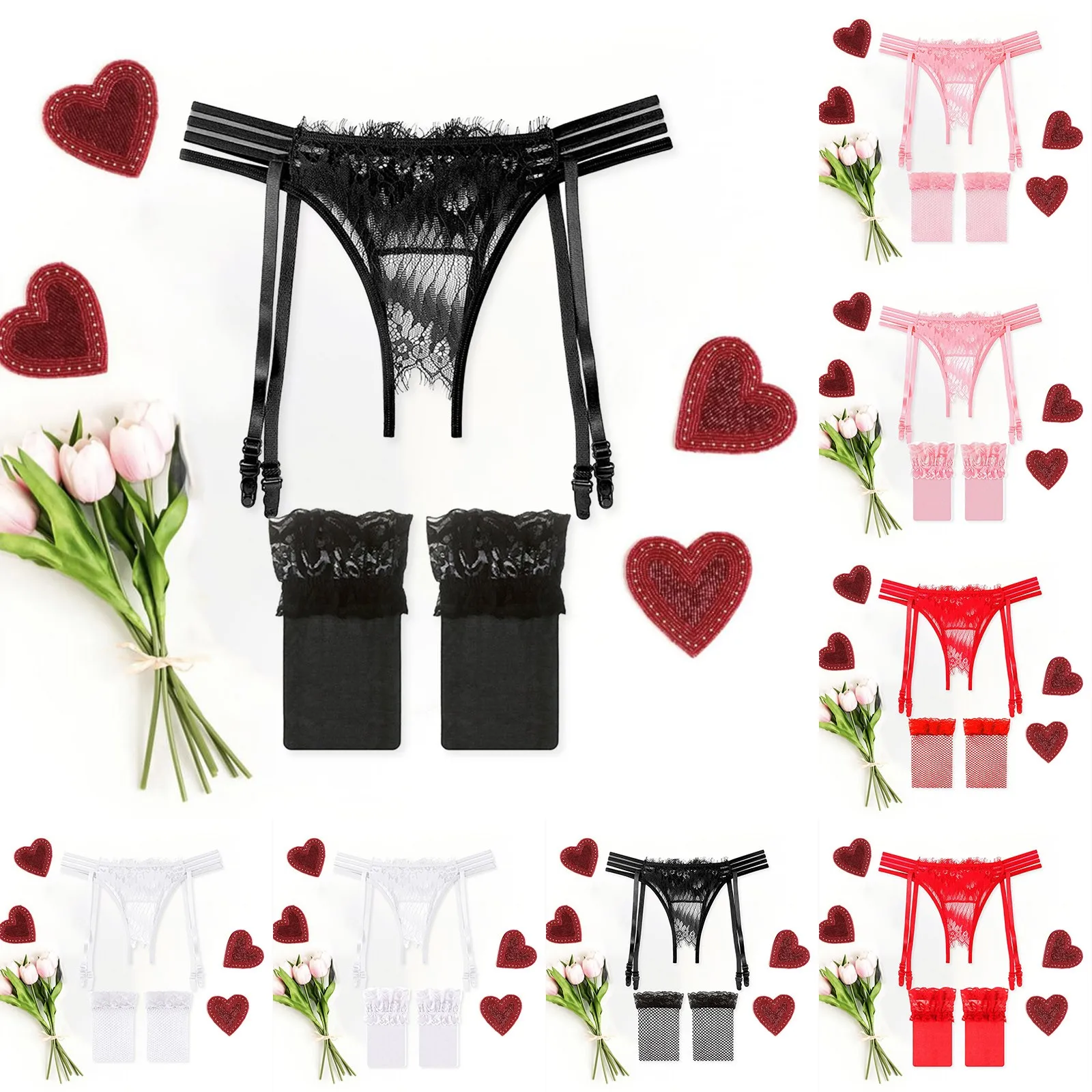 Description Picture 2 of itemsexy Lace Women Thong low Waist transaprent Ladies G-string with leg ring Fashion Erotic Underwear Female Suspender garter brief