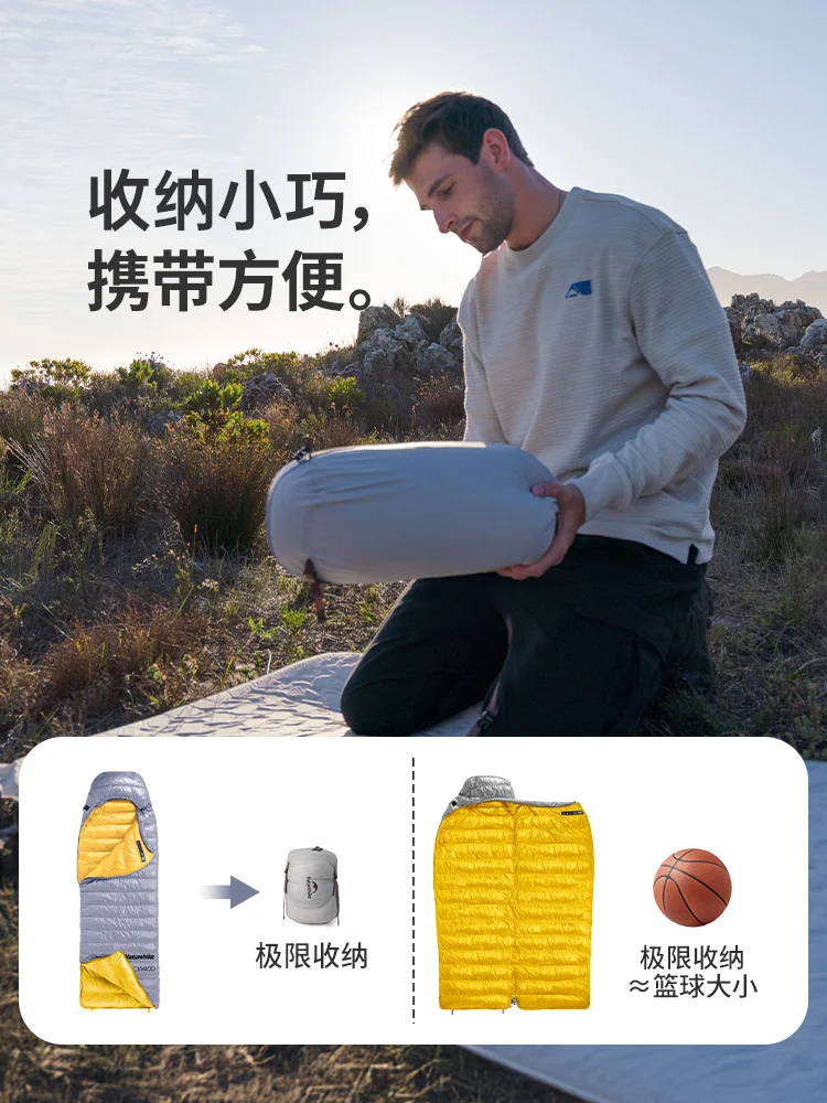 CW1000 Envelope Hooded Duck Down Sleeping Bag Lightweight Winter Thick Warm Outdoor Hiking Camping Travel