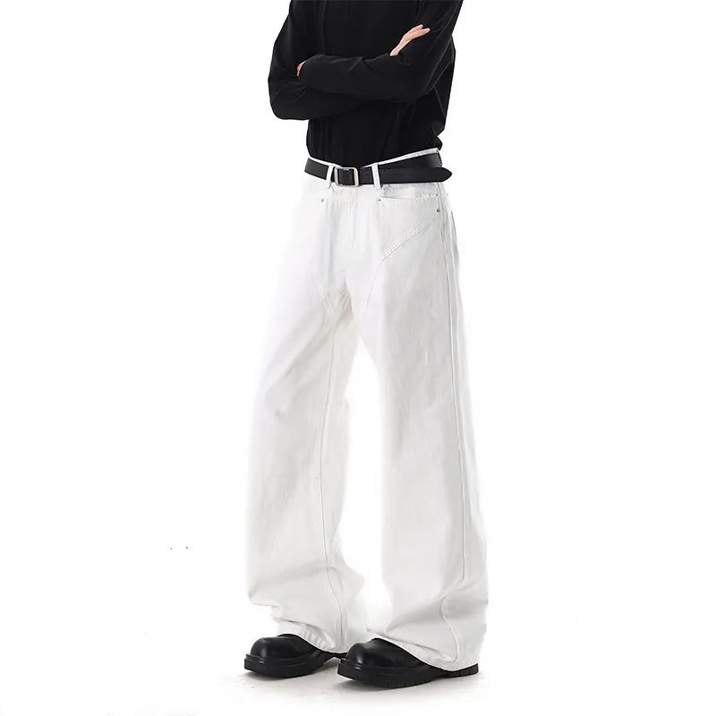 

Ретро американские белые джинсы свободного кроя для мужчин и женщин, с высокой талией, из хлопкового денима, прямые, повседневные брюки для пар