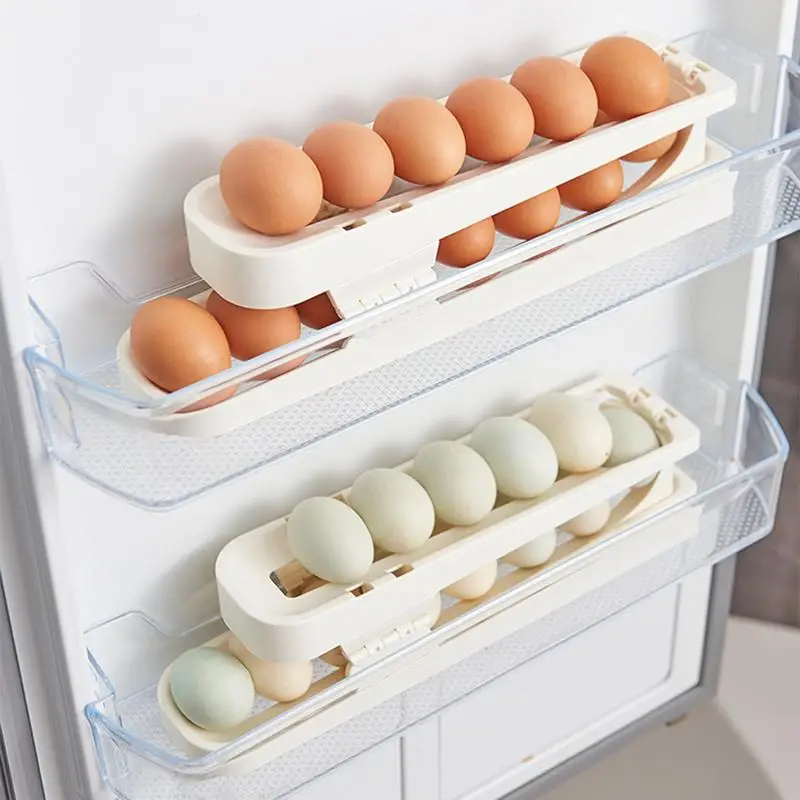 Automatic Rolling Egg Tray Refrigerator Egg Roller Tray Folding Double Layer Holds Up To 13 Eggs Tray Automatic Rolling Space