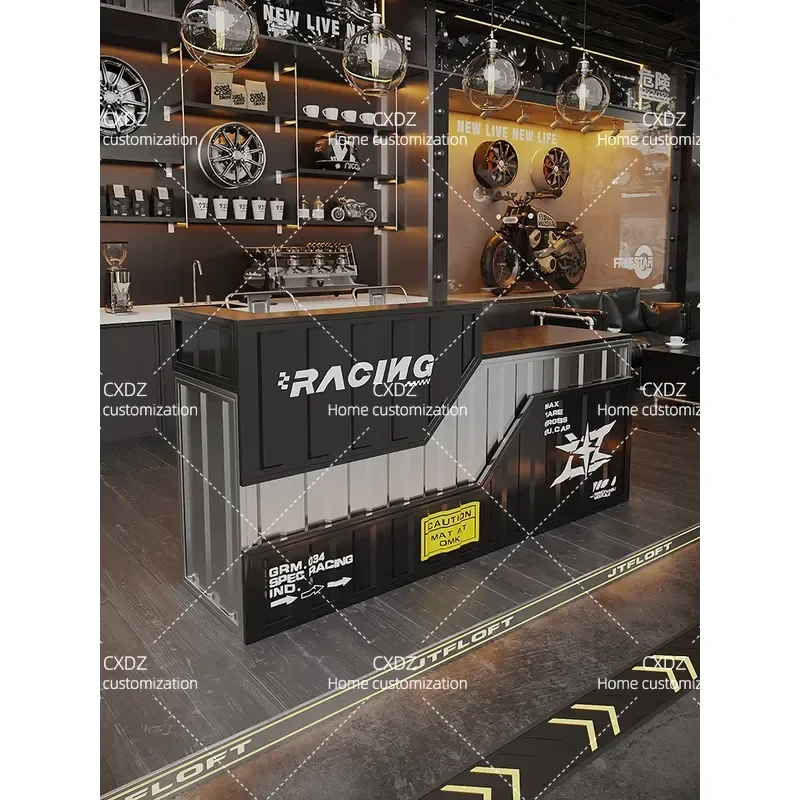 Industrial Style Bar Checkout Counter Creative Wrought Iron Locomotive Design Commercial Front Desk for Cafe Club Container