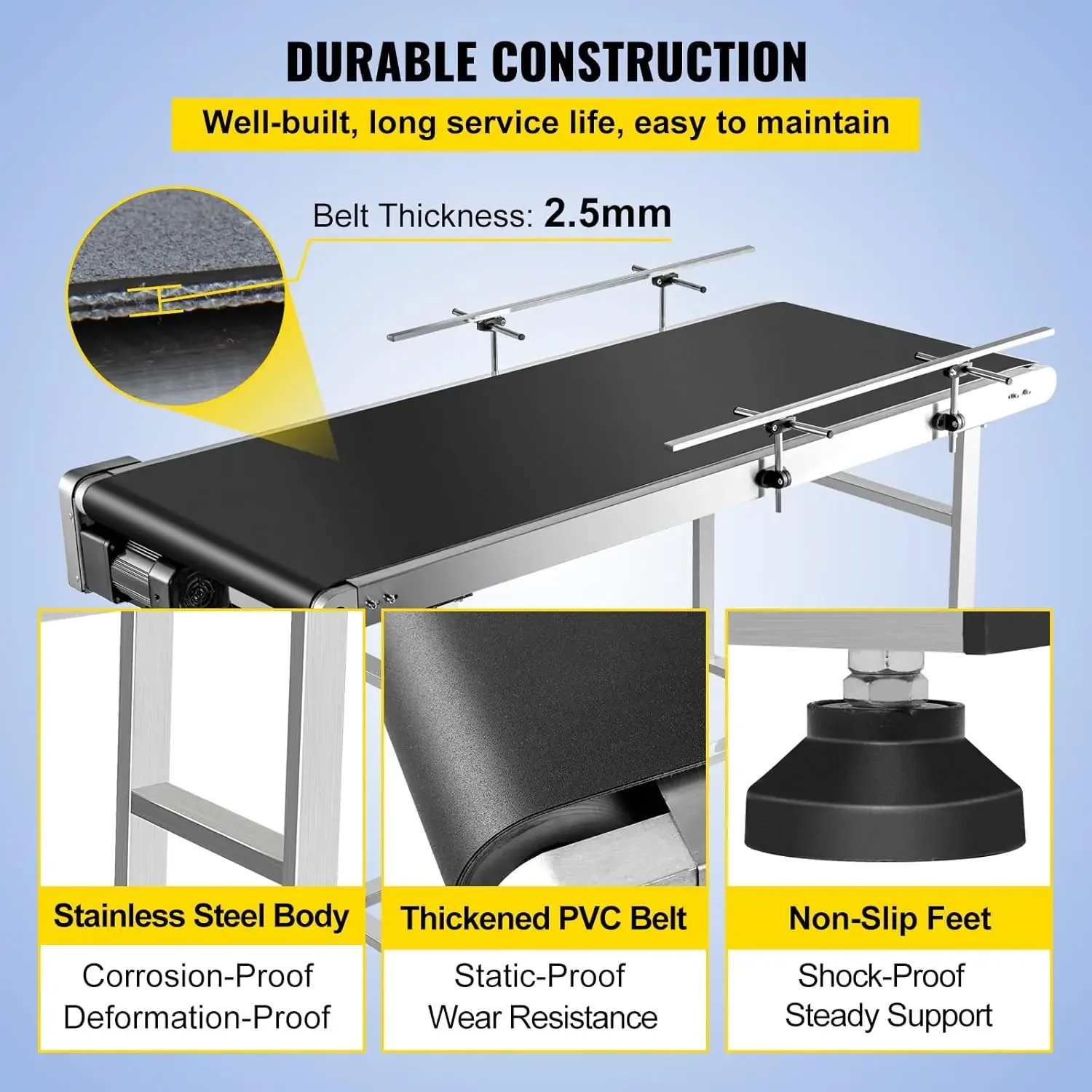 Belt Conveyor Length 59-Inch, PVC Conveyor Belt Width 23.6-Inch, Motorized Conveyor Industrial Transport Conveyor