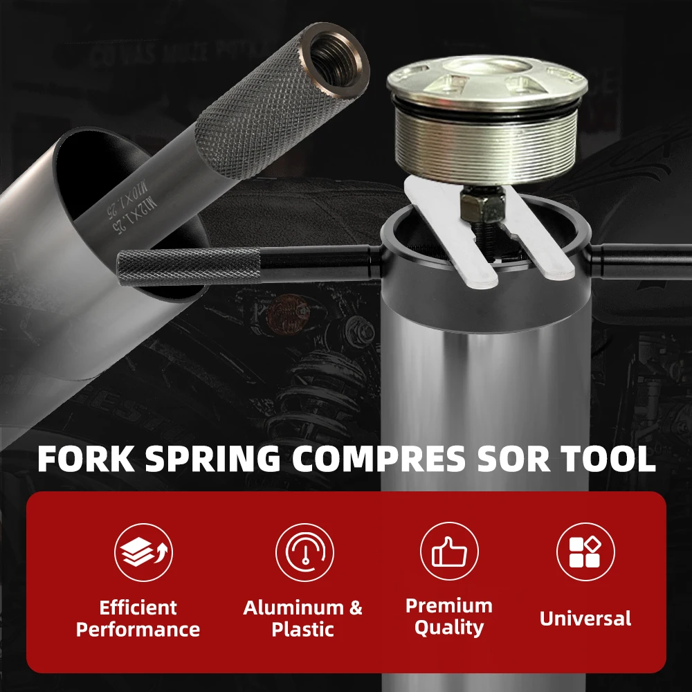 MUGE-Strumento del compressore della molla della forcella per moto e kit di strumenti del livello dell'olio della forcella per la riparazione della sospensione anteriore EM1091